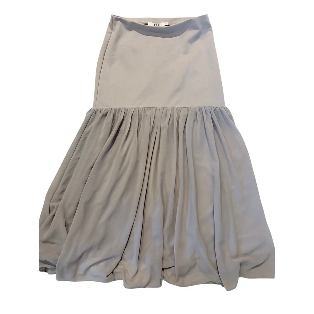 ASTR The Label Drop Waist Midi Maxi Skirt Medium Gray Taupe Gathered Flowy - Picture 3 of 8